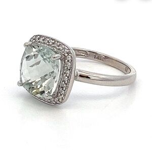 Light Mint Prasiolite & Natural Diamond 14K White Gold Ring